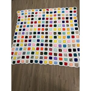 Handmade Granny Square Crochet Afghan Throw Blanket 62"x66" Multicolor Vintage‎